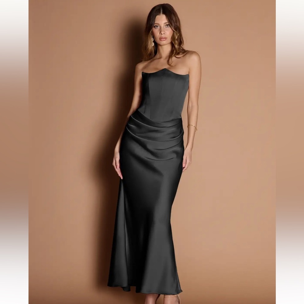 Azazie Strapless Corset Dress in Black